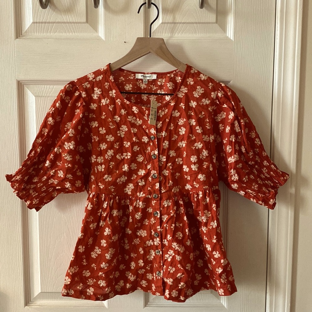 Madewell Cotton Floral Puff Sleeve Top